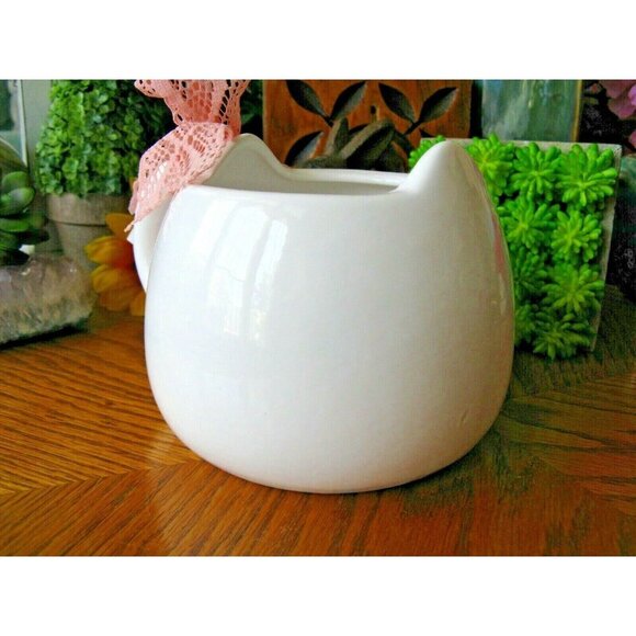 New XL Pink & White Cat Ceramic Coffee Tea Mug Cup w/ Bow - Picture 4 of 8